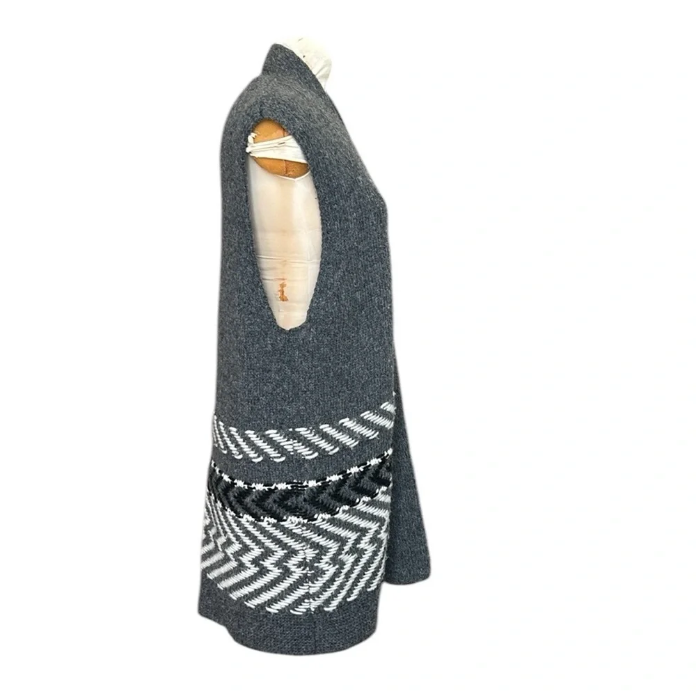 White + Warren Soft Alpaca Jacquard Vest Charcoal Multi Longline Open Front‎ L